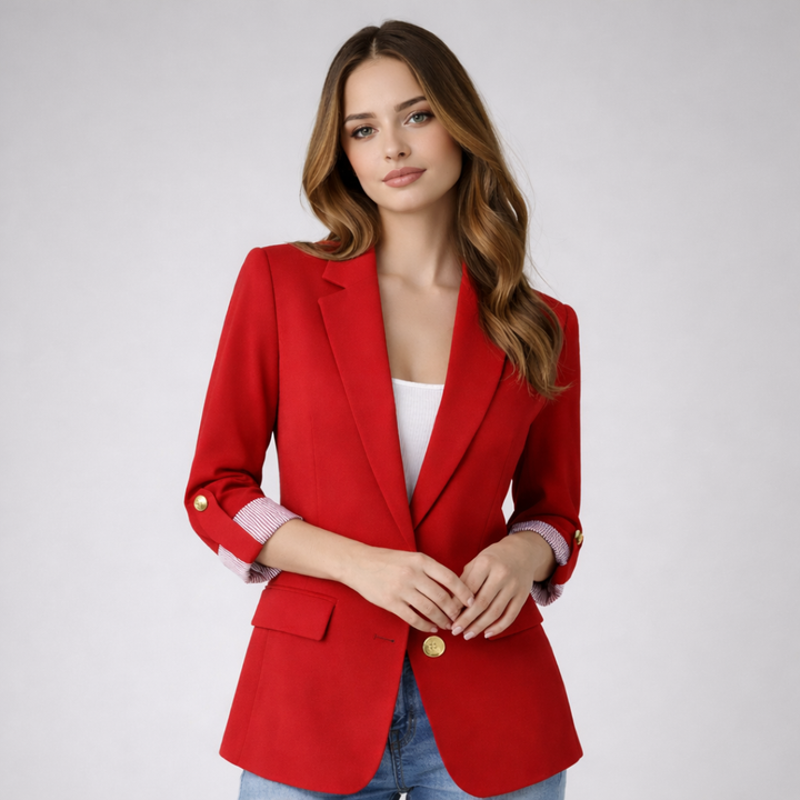 Women’s Classic Tailored Blazer Jacket with Roll-Up Sleeves