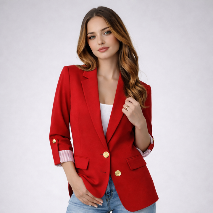 Women’s Classic Tailored Blazer Jacket with Roll-Up Sleeves