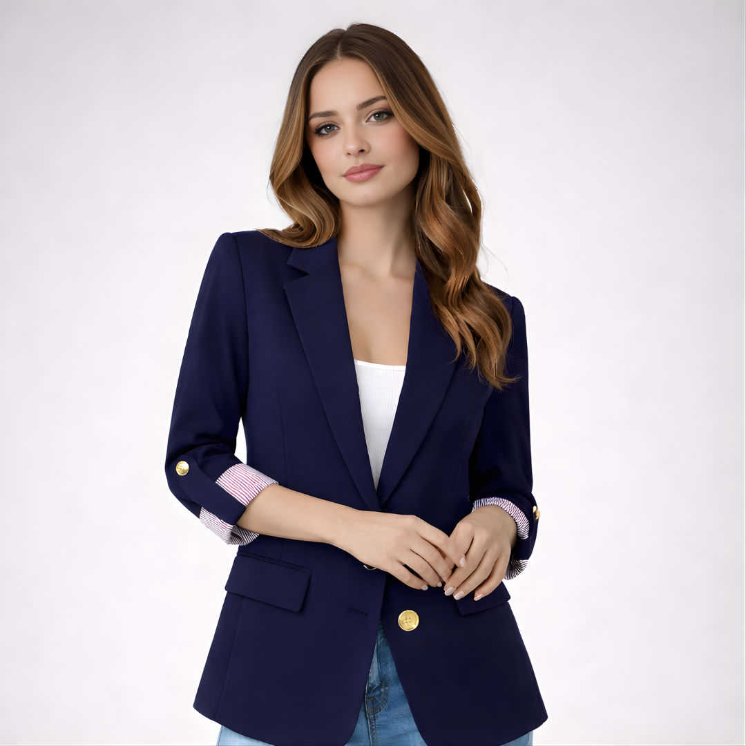 Women’s Classic Tailored Blazer Jacket with Roll-Up Sleeves