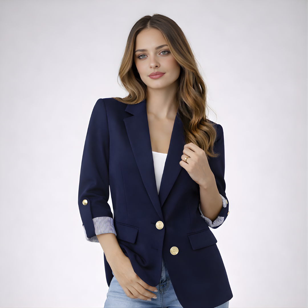 Women’s Classic Tailored Blazer Jacket with Roll-Up Sleeves